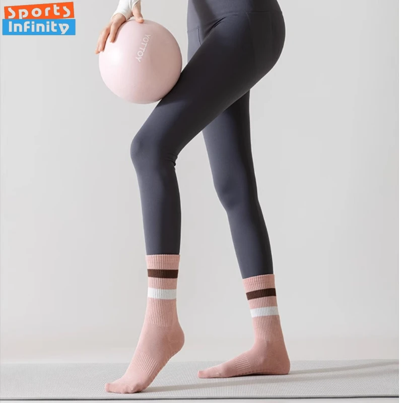 

Striped Yoga Socks Anti Slip Women Professional Autumn and Winter Mid Tube Dance Pilates Socks Indoor Fitness Floor Sports Socks