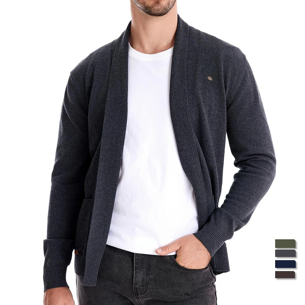 AIOPESON Mens Autumn Cotton Cardigan Sweater Fashion Turn Down Collar Shawl Knitted Sweaters for Men Overcoat With Pocket