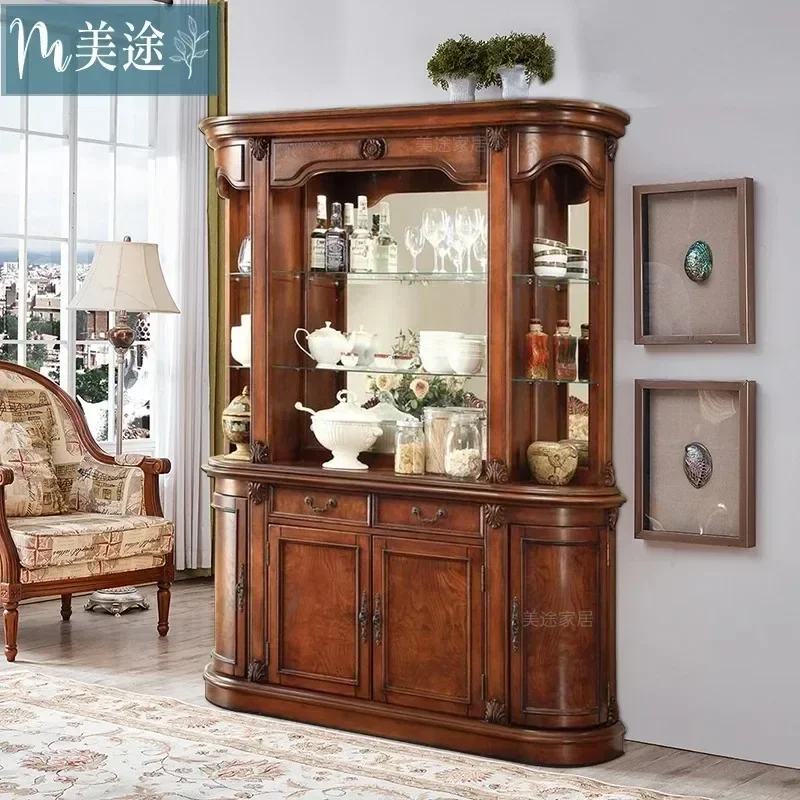A American European solid wood dining side cabinet retro atmosphere upper and lower cabinet combination