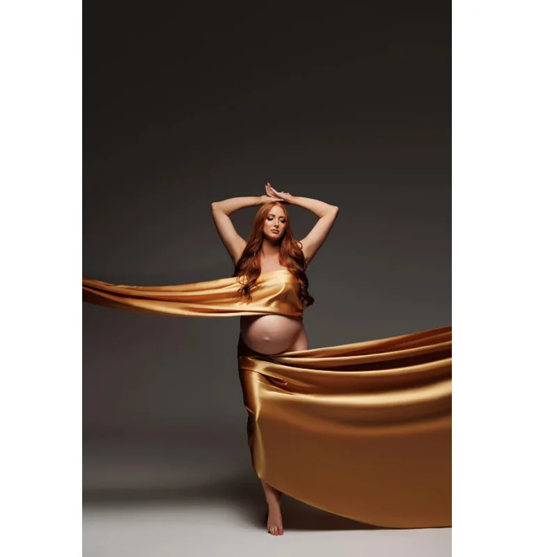 غلاف تصوير للأمهات من الساتان الحريري بطول 2 متر/4 متر مع مجموعة وشاح لالتقاط الصور أثناء الحمل، فيستدو ماتمينيداد-فساتين حوامل استحمام الطفل #1