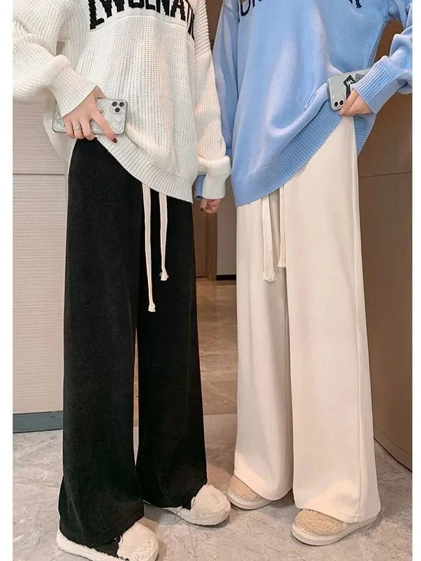 

Зимние теплые брюки больших размеров на подкладке, прямые брюки с эластичной резинкой на талии, свободные утягивающие широкие брюки большого размера