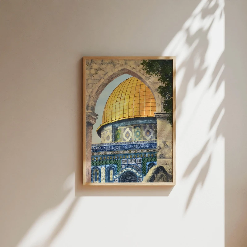 Wall Art of Al Aqsa Mosque, Islamic Art for Living Room, Gold Dome Poster, Palestine Art Prints, Mosque Print Home Decor Gift