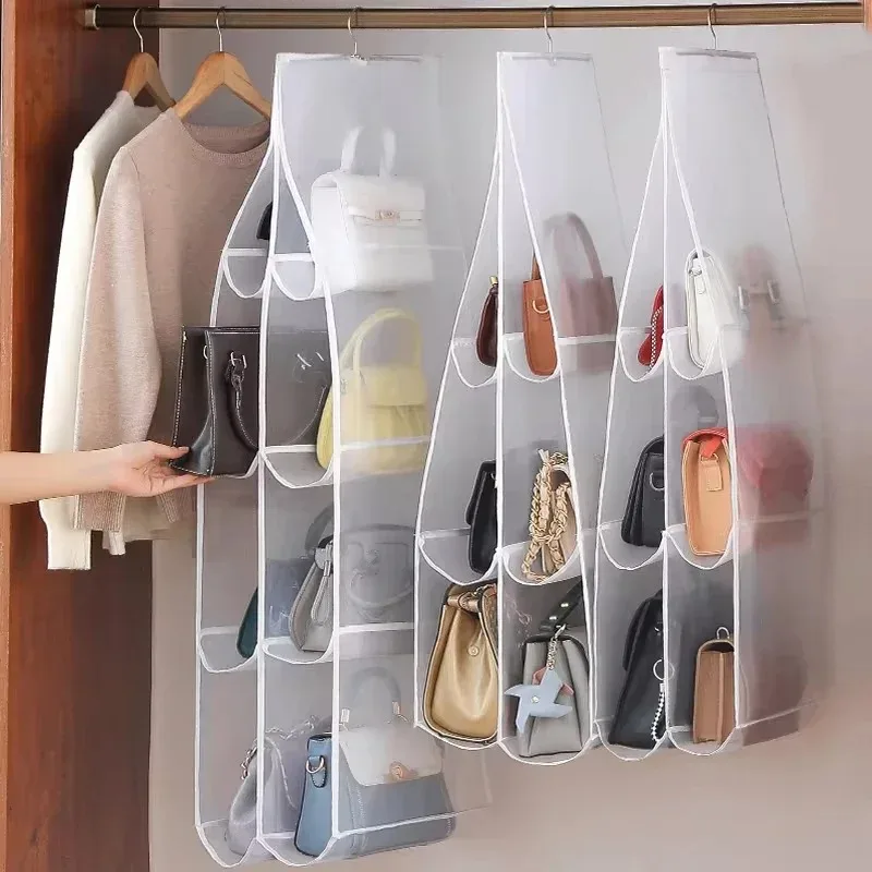 6/8 Grid Handtasche Hängen Organizer Multi-schicht Faltbare Staubdicht Oxford Tuch Handtasche Lagerungen Taschen Für Familie Schrank Schlafzimmer