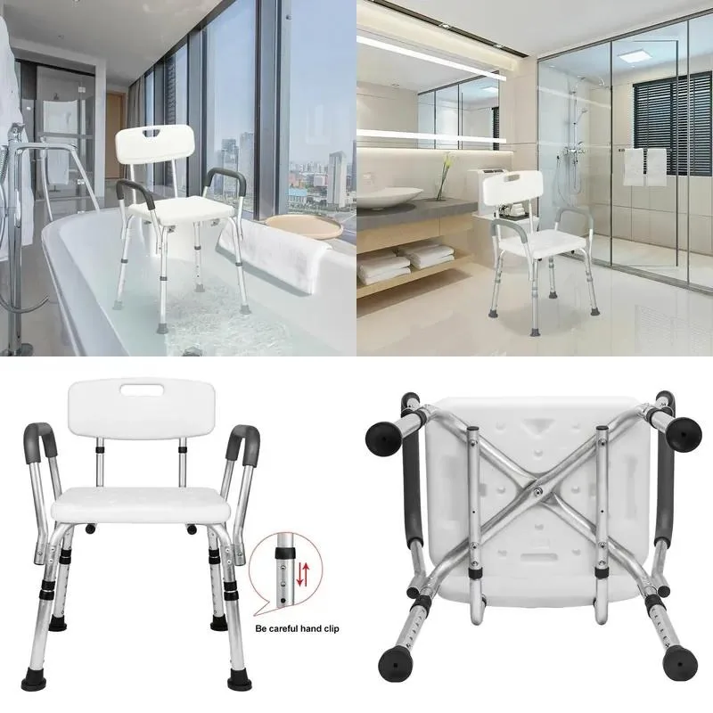 Adjustable Height Medical Bath Shower Chair with Armrests Elderly Bathing Bench