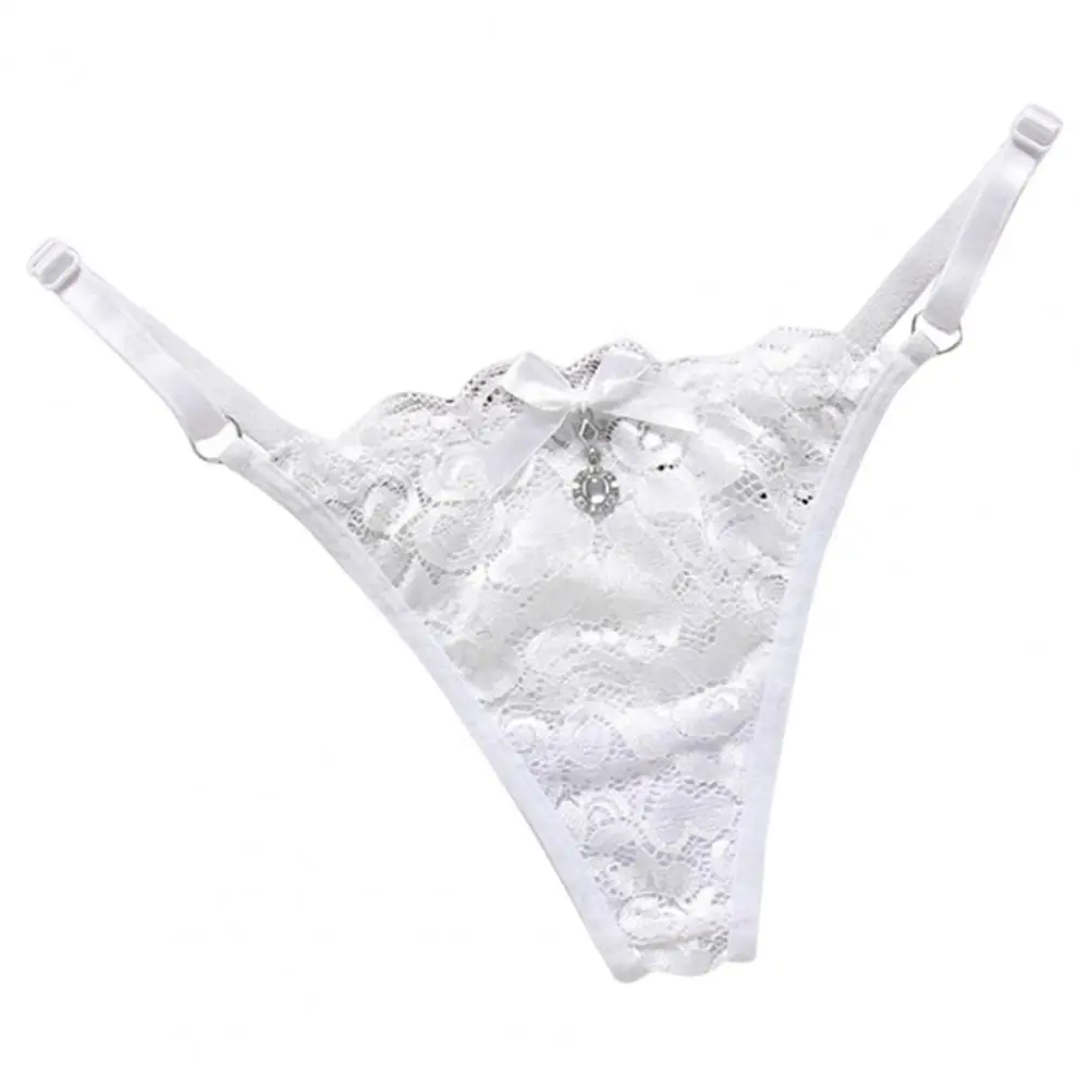 Women Lace Panties Thongs Pearl Pendant Lace Embroidery G-String T-Back Briefs Underwear Adjustable Ladies Panties Sexy Lingerie