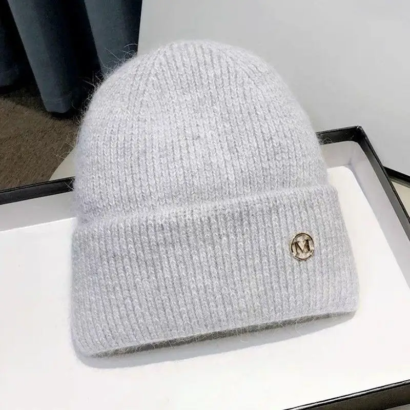 Unisex Fluffy Knit Winter Beanie Soft Fuzzy Warm Elastic Fit Hat for Outdoor Skating Holiday Travel