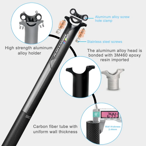 Imagen 2 del producto Tija de sillín de bicicleta de montaña de carbono, tubo de sillín de bicicleta de carretera, tija de sillín de bicicleta de montaña 27,2/30,8/31,6x400mm