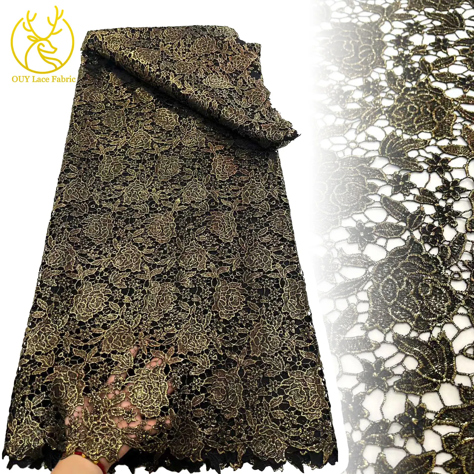 

African Gold Silk Water Soluble Fabric Lace 2025 High Quality Luxury Guipure Cord Lace Fabric For Ladies Party Dresses Sewing