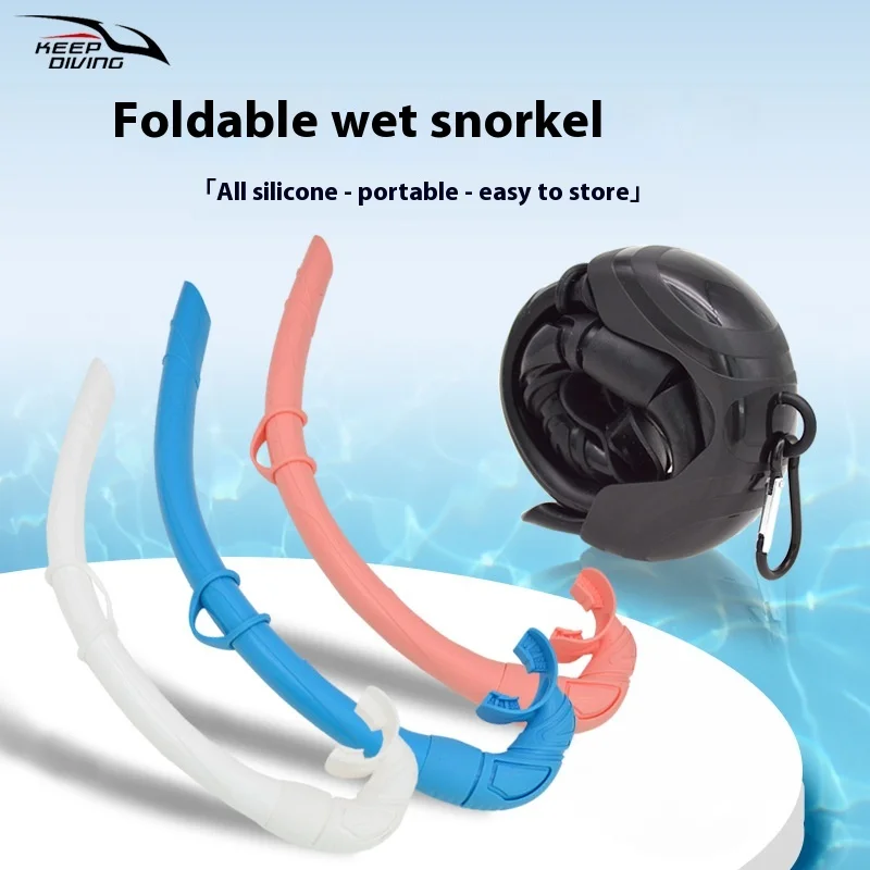 

Free Diving Full Silicone Wet Snorkel Snorkeling Collapsible Storage Swimming Training Underwater Portable Respirator