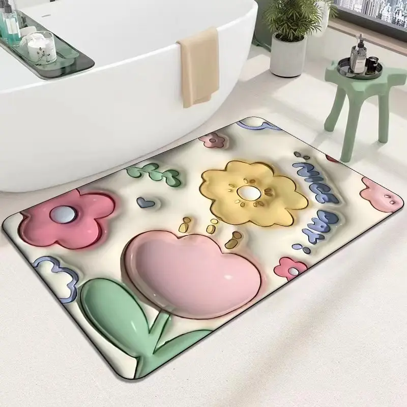 

3D Visual Effect Bathroom Bath Mat Floor Mat Water Absorbent Non Slip Mats Shower Room Rug Cute Flower Pattern Carpet 40x60cm