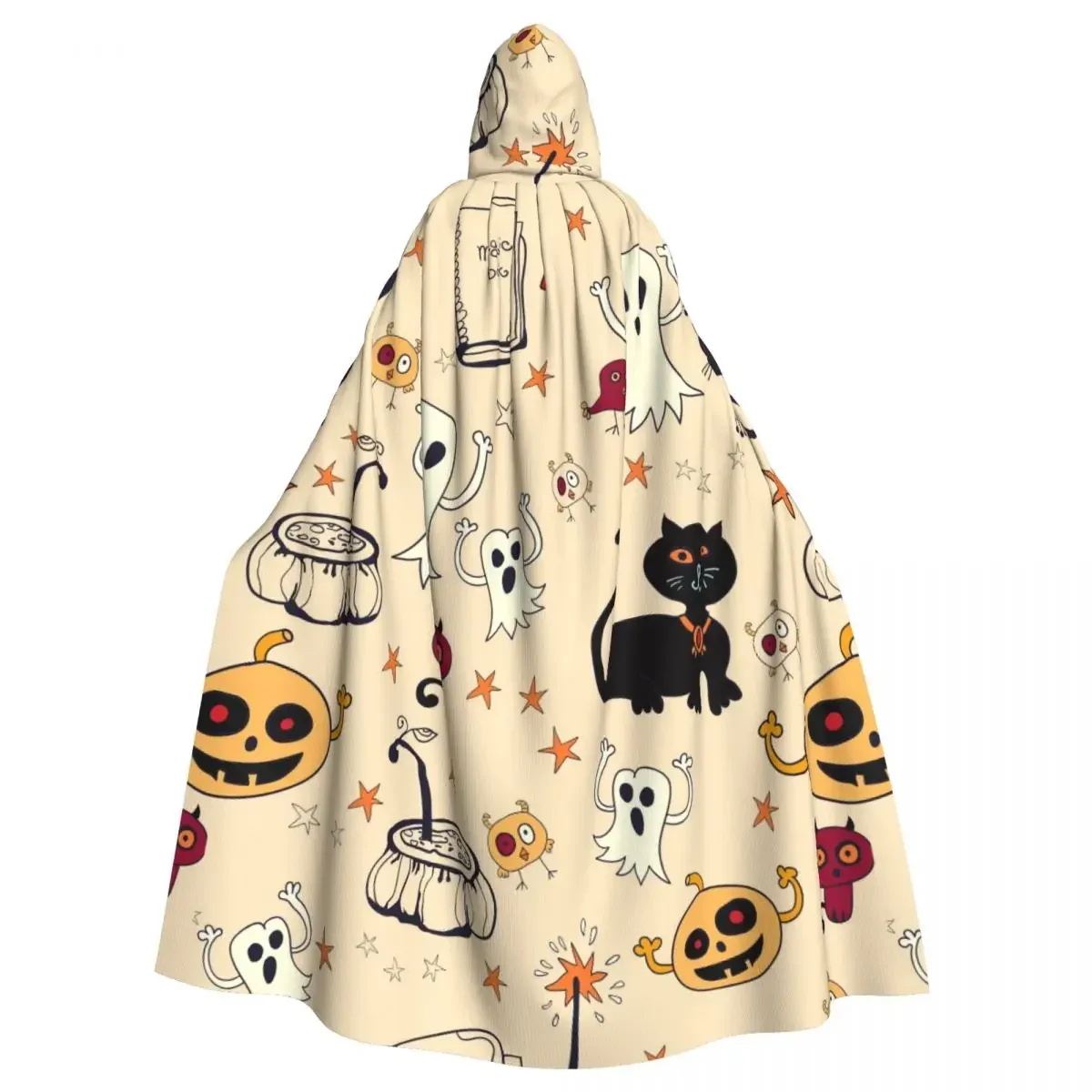

Unisex Adult Halloween Cats Ghost Pattern with Hood Long Witch Costume Cosplay keep warm Water Resistant