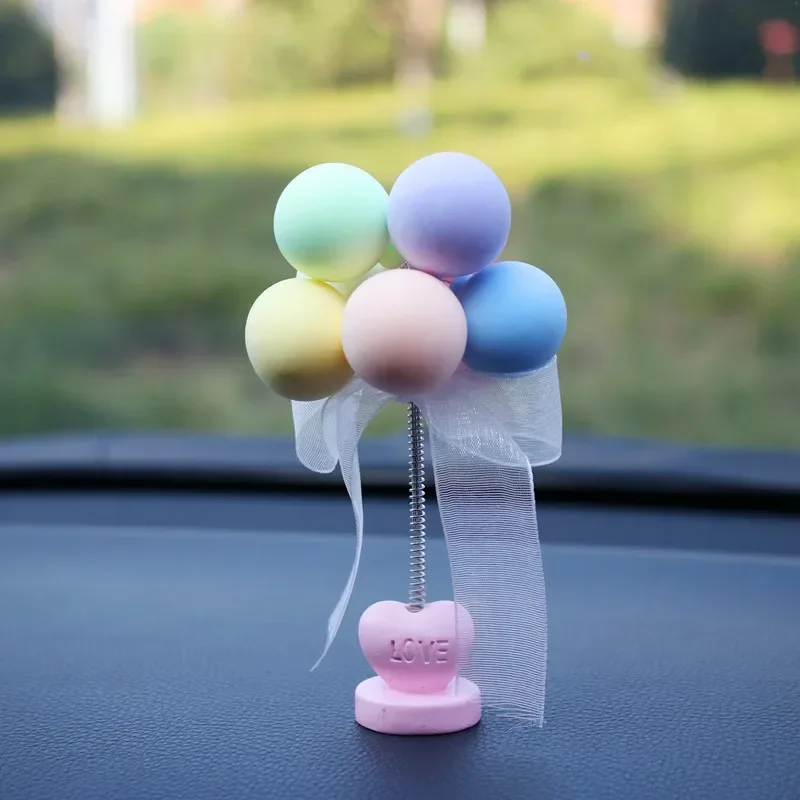 Car Ornaments Nodding Balloon Car Dashboard Decor Spring Shaking Head Toys Bobblehead Pink Car Accessory Desktop Ornaments