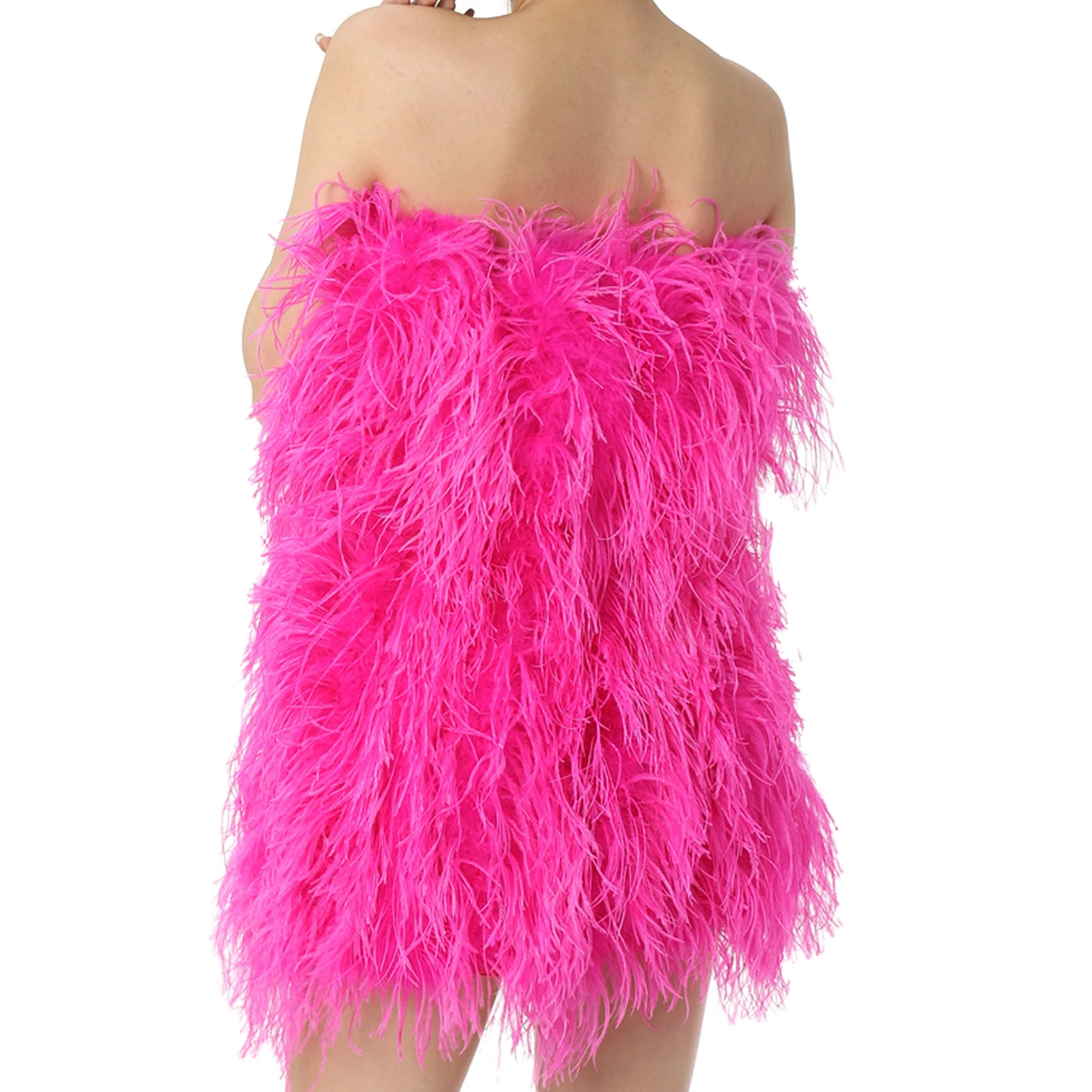 Strapless Ostrich Feather Dress for Women, Tube Dress, Tube Dress, Chest Wrap, Party, Wedding, Concert, Purple