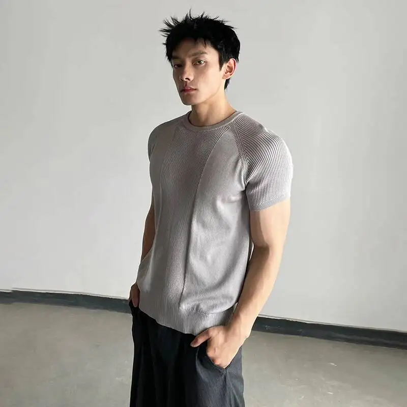LUZHEN 2026 Summer Stripe Textured Short Sleeve T-shirts Men's Fashion Simple High Quality Slim Fit Casual Male Clothes JY7840