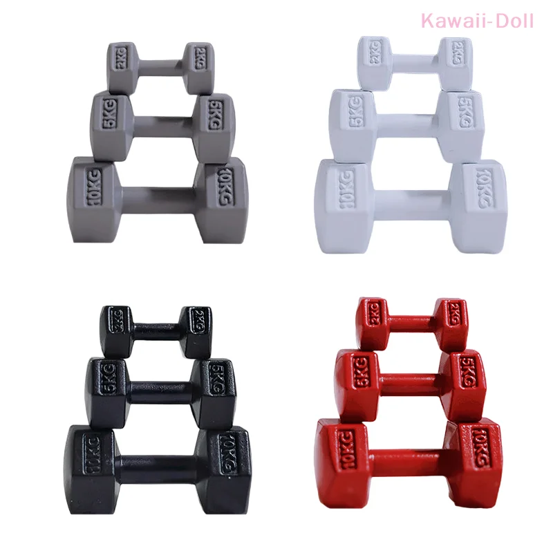 3Pcs Simulation Gewichtheben Hantel Modell Set 1:12 Puppenhaus Sport Szene Übung Maschine Dekoration Zubehör