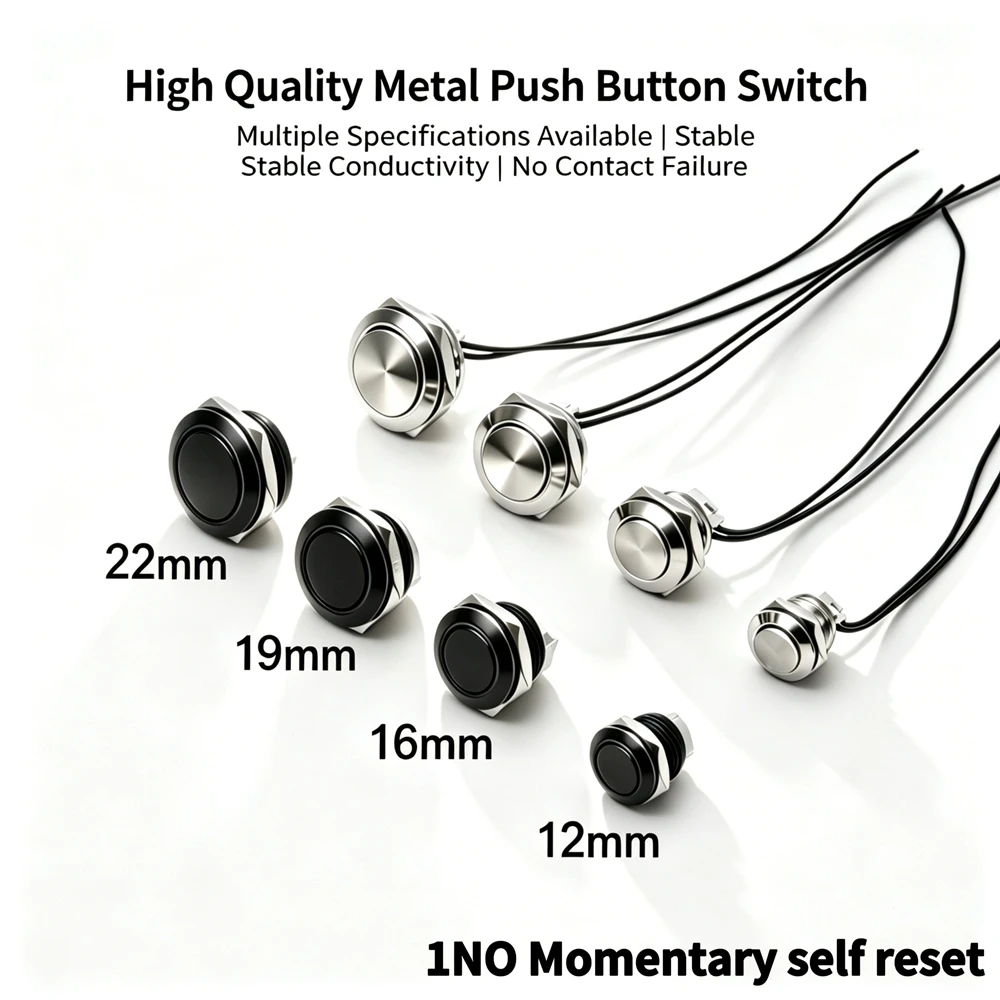 12/16/19/22mm Short Stroke Metal Push Button Switch  Waterproof 1NO IP66 Momentary No LED  Industrial Start‑Stop Ctrl Switchs