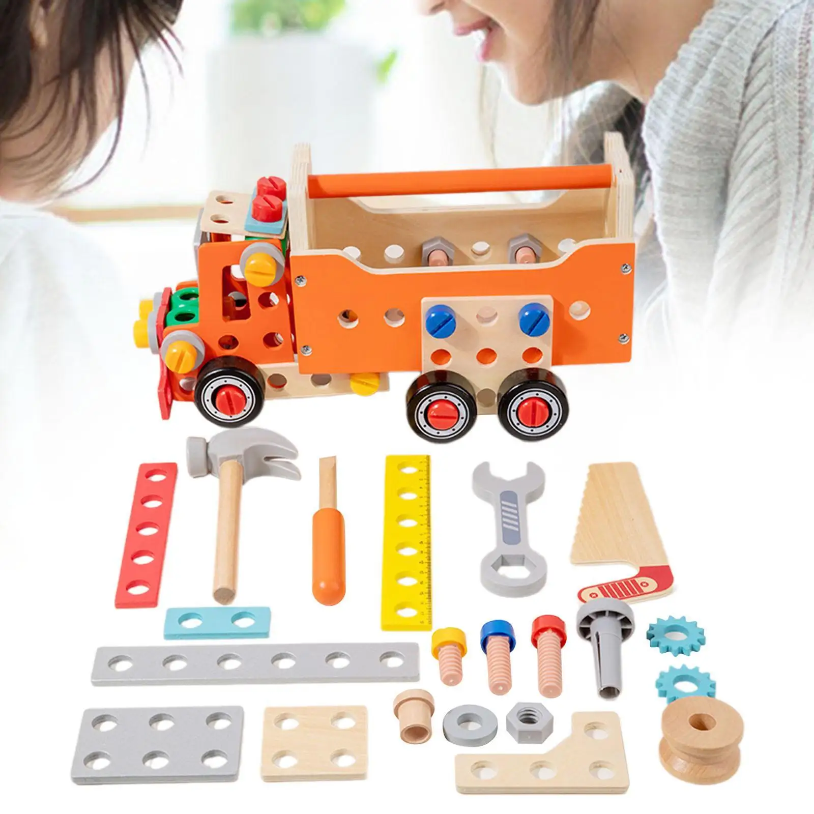 Juego de herramientas de madera para niños pequeños, juego de juguetes de madera, regalos de Navidad y cumpleaños, juego de bloques, juego de herramientas para niños, caja de herramientas de construcción de madera para niños