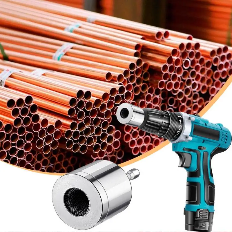 15/22mm Metal Copper Pipe Cleaner Drill Pipe Tube Cleaning Brush Tool With 1 Replaceable Brushes For Power Drill Cleaning