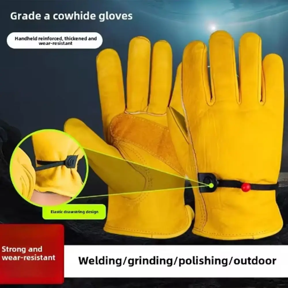 With Adjustable Wrist Rope Outdoor Work Gloves Wear-resistant Heat Resistant Welding Gloves Durable Gauntlets