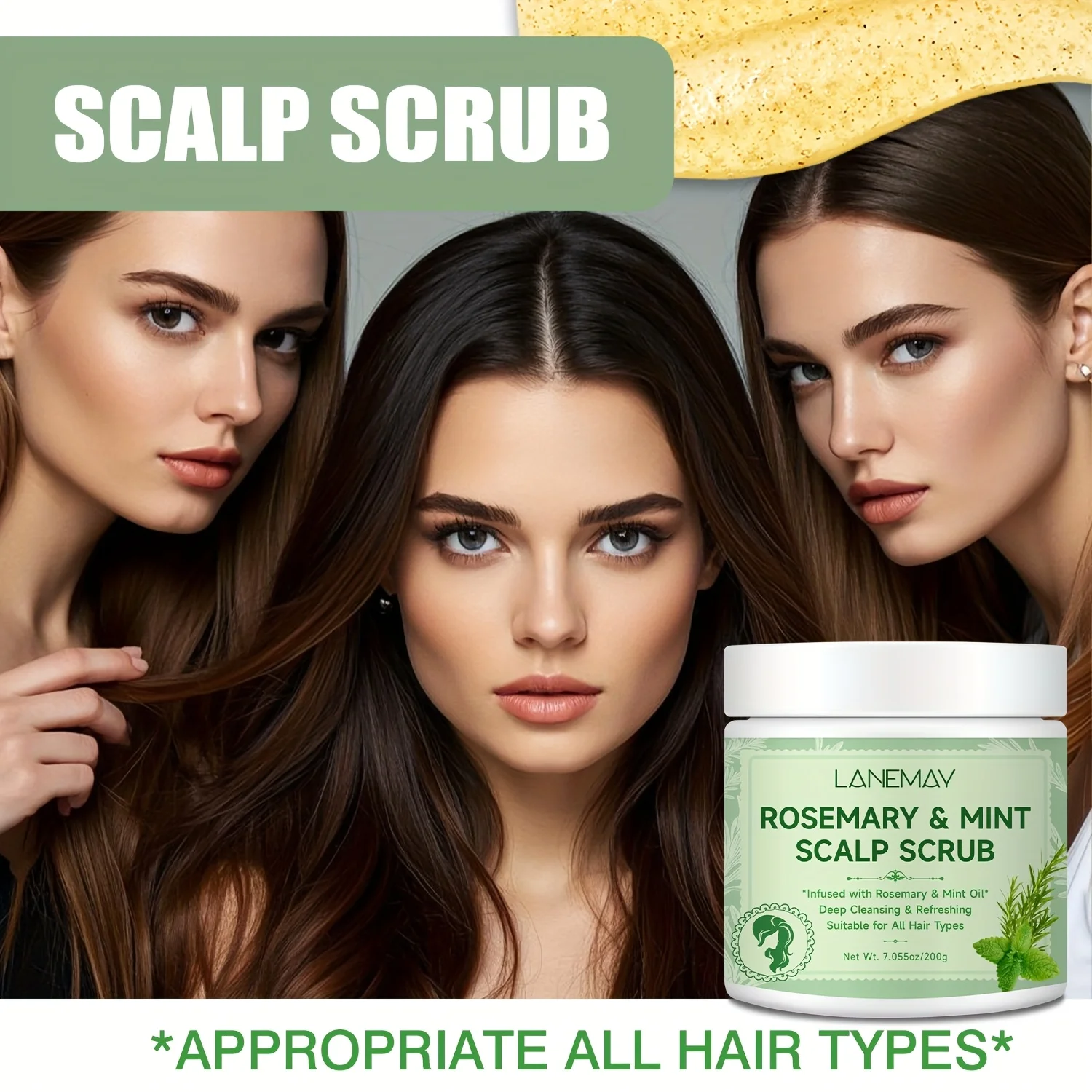 Rosemary & Mint Scalp Scrub - Deep Cleansing, Gently Massage the Scalp, Strengthen Hair Roots - Suitable for All Hair Types