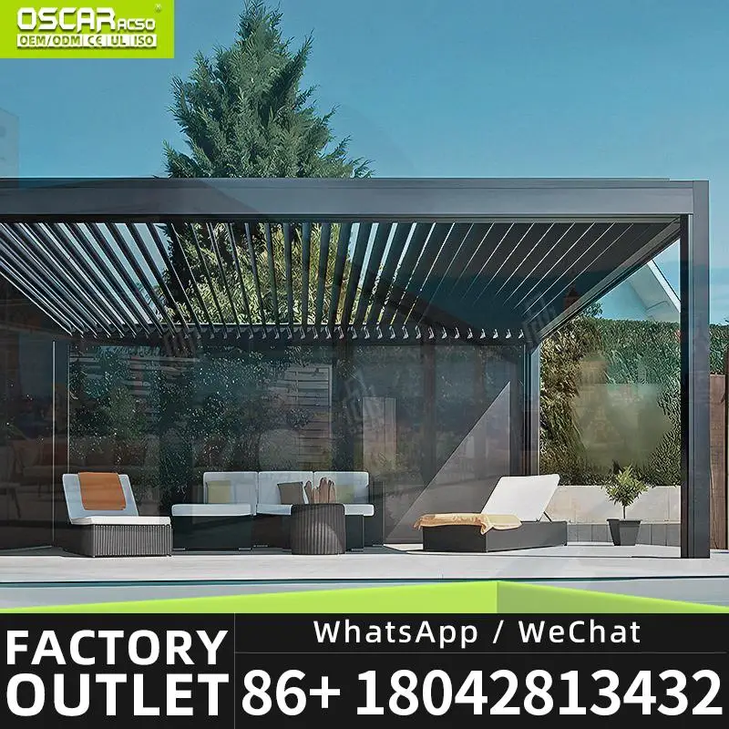10x10 10x12 12x16 16x20 ft Bioclimatic Outdoor Aluminum Alloy Frame Adjustable Louvered Waterproof Patio Roof Louver Pergola