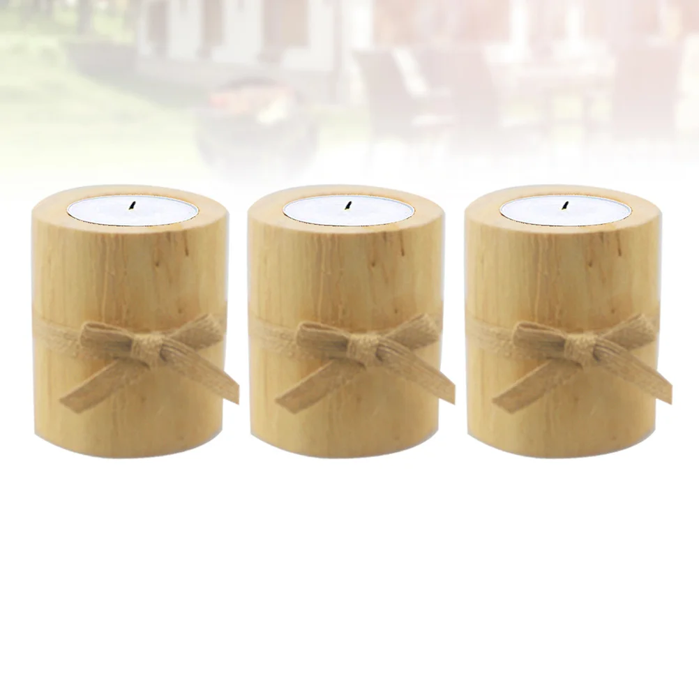 

3pcs Pine Wood Holder Premium Crafts Ornament For Tea Light Aromatherapy Decor Succulent Pot Wooden Candlestick Home