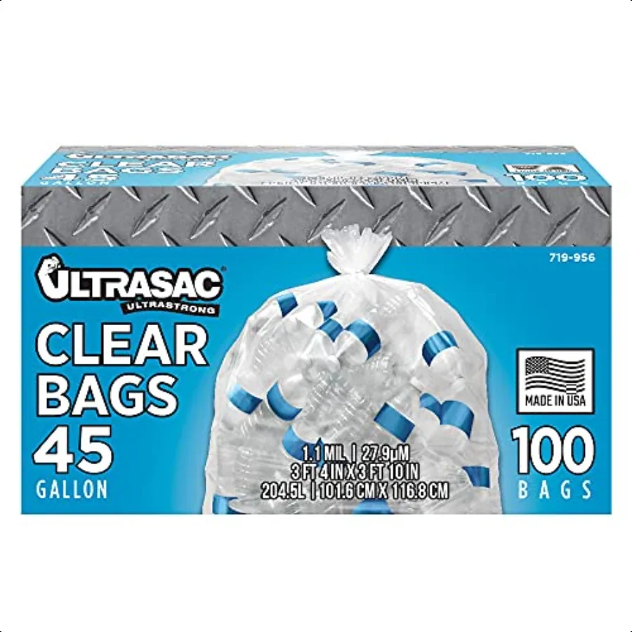 

Recycling Bag 45 Gallon 1.1 Mil 40x46 Clear 100 Count w Ties