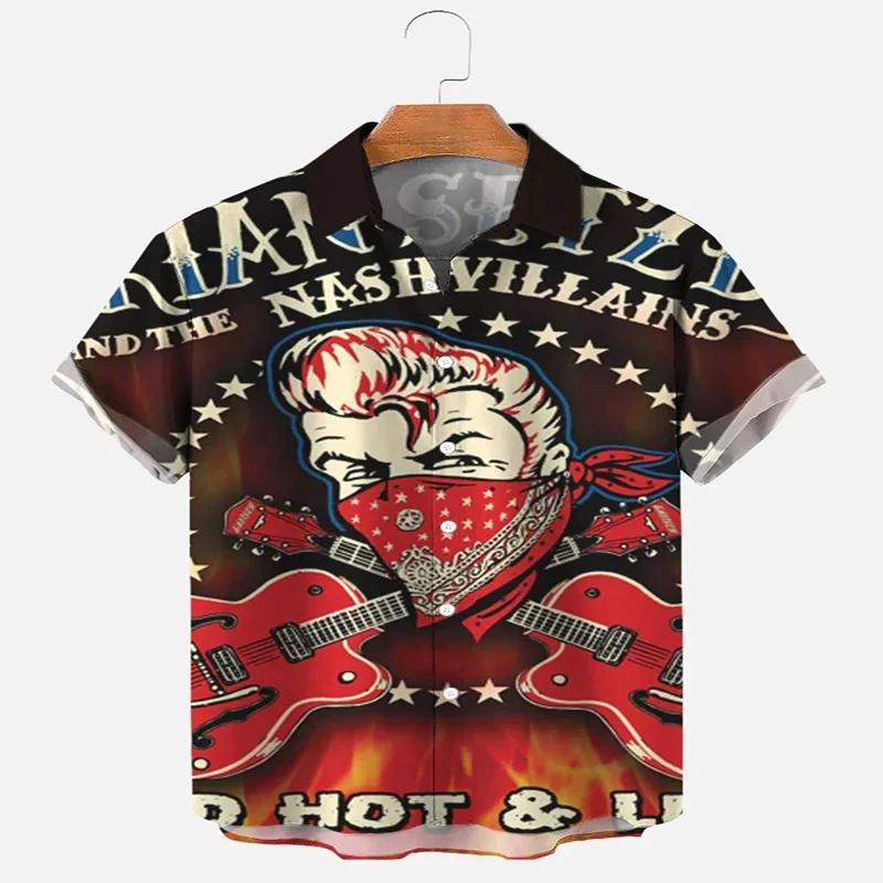 Rockabilly Devil Rock GuitarShort Sleeve Shirt 3D Printed Hawaiian Shirt for Men and Women Casual Shirt Unisex