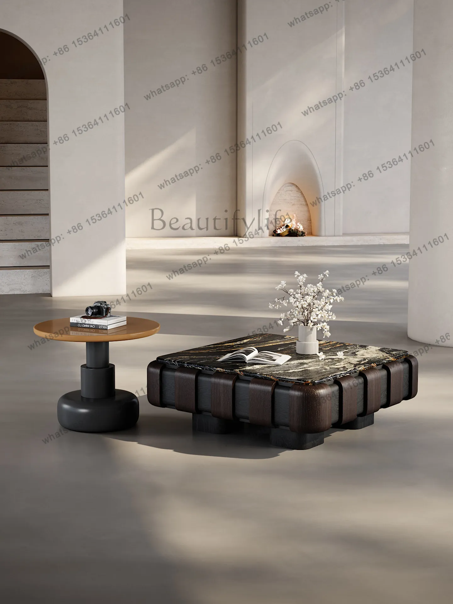 Italian minimalist luxury stone square coffee table living room home 2026 new model