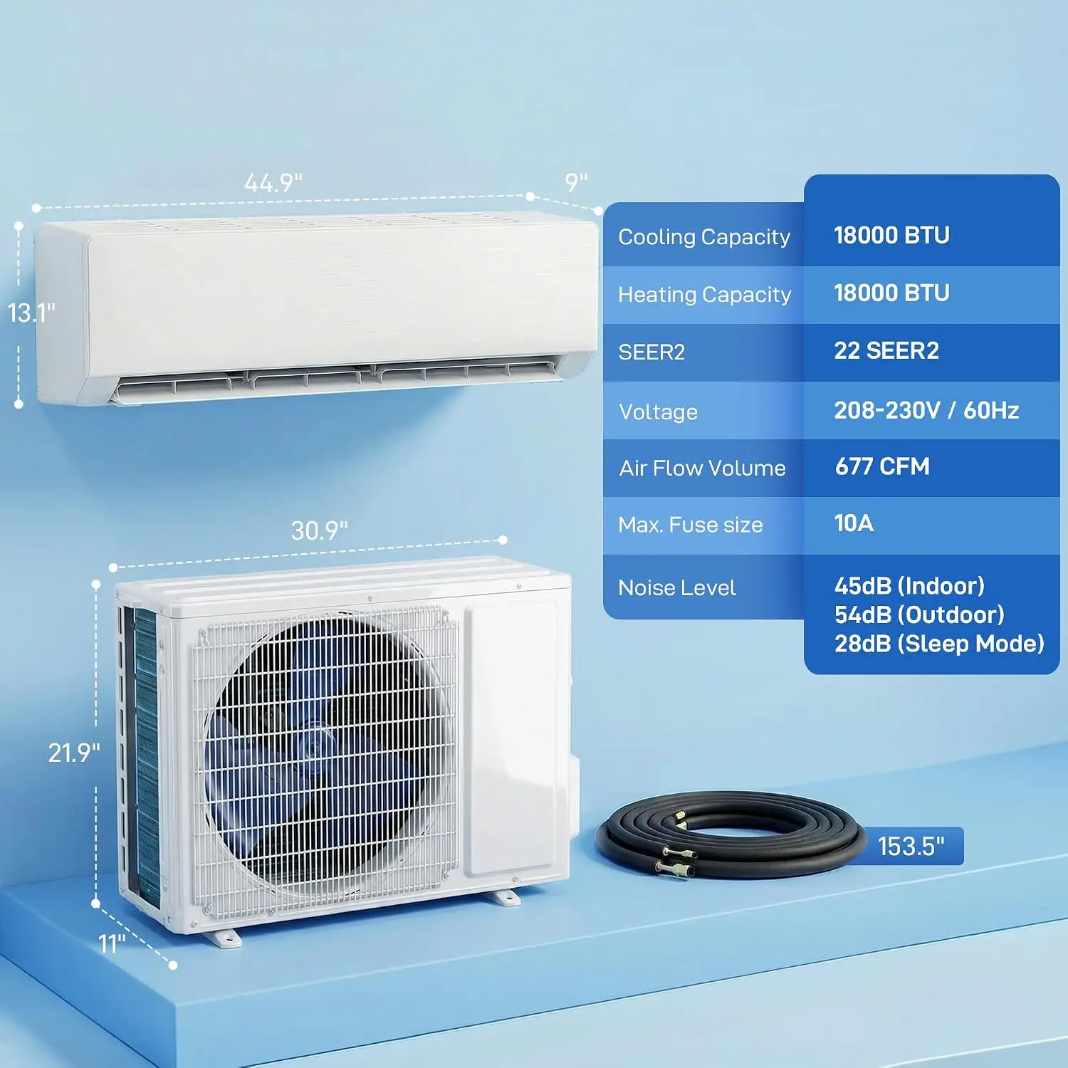 18000 BTU Mini Split Air Conditioner Heat Pump 230V Inverter WiFi Control Room Cooling Heating, Custom