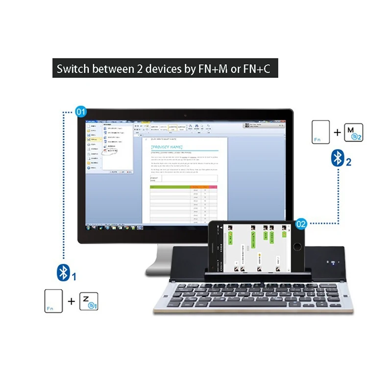 Imagem -05 - Teclado Compatível com Bluetooth Dobrável Universal para Computador Tablet Suporte Suporte para Telefone sem Fio Metal Keyobard 58 Chaves