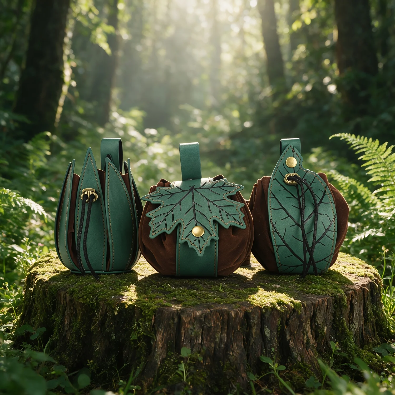 Viking Style Medieval Retro Drawstring Waist Hanging Magic Style Mori Style Handmade Leaf Shape Beveled Waist Bag Carry-on Chang