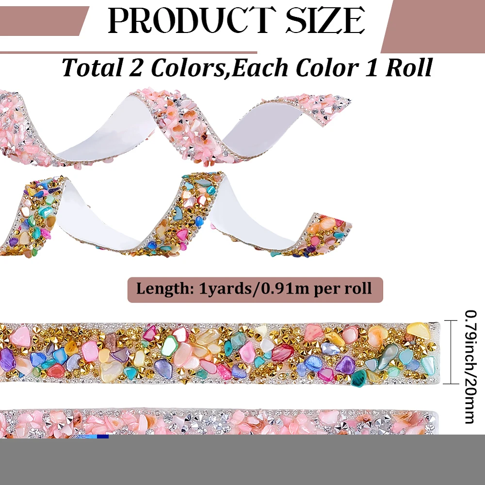 2 Styles 36 Inch Colorful Self Adhesive Resin Rhinestone Tape Crystals Beaded Trim Bling Appliques Ribbons with Adhesive Back