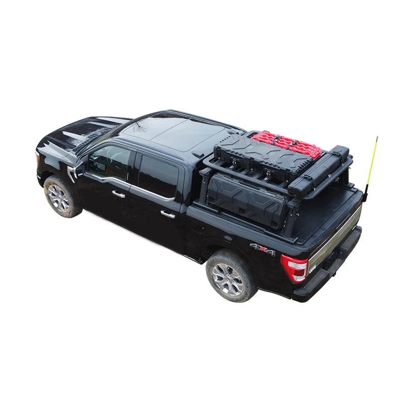 4x4 Offroad Accessories Universal Aluminum Roll Bar With Side Storage Boxes And Roof Luggage For Jeep Gladiator Tundra F150