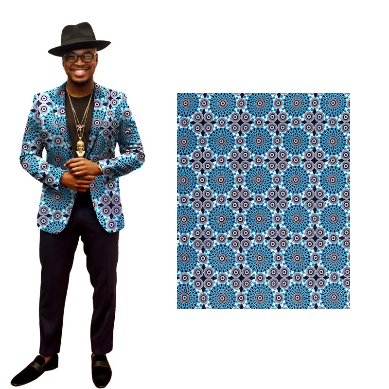 Ankara African Prints Cotton Fabric Blue Patchwork Real Wax Dress Sewing Tissu Craft DIY Textile Material For Wedding 6Yards