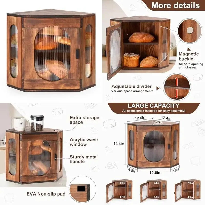 Custom Angular Wooden Bread Box Countertop Food Storage Cabinet Kitchen Bakery Dessert Organizer OEM ODM Wholesale