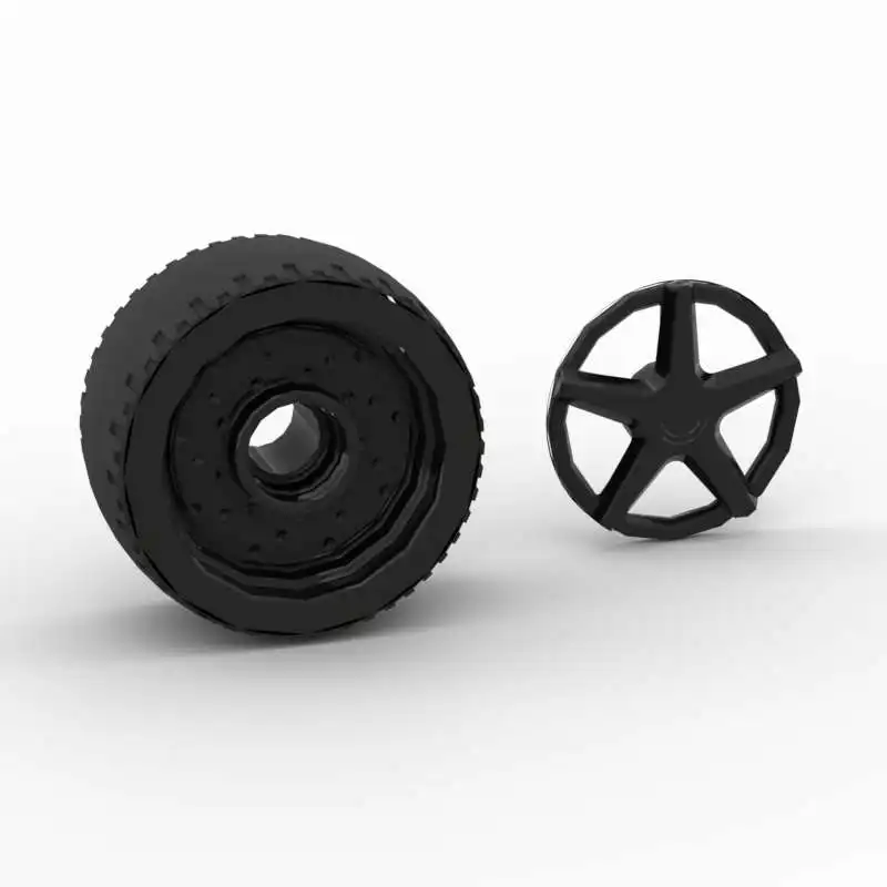 Compatible with LEGO 72206 Wheel 24x12 with PinHole with Molded Black Hard Rubber Tire Pattern  72210a Wheel Cover 5 Spoke