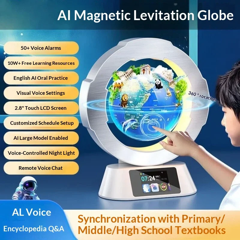 

Ai Magnetic Levitation Globe 6 Inch Touch Panel Iflytek Large Model 360 Degree Rotation Voice Control Night Light