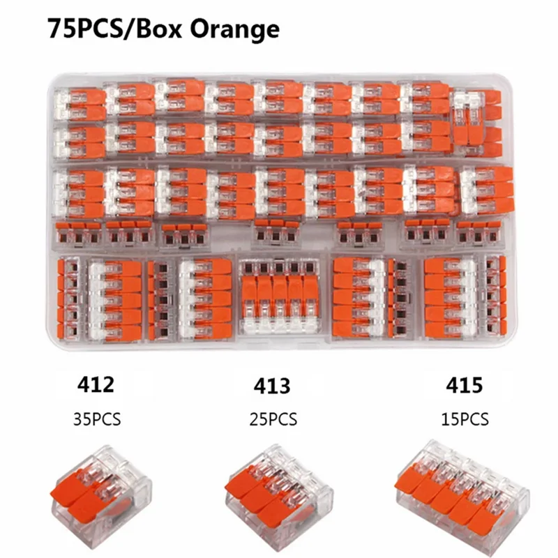 75Pcs Box Electrical Lever Wire Connectors 2 Pin 3 Pin 5 Pin Electric Cable Clamp Mini Quick Wire Terminal Push-in Connector
