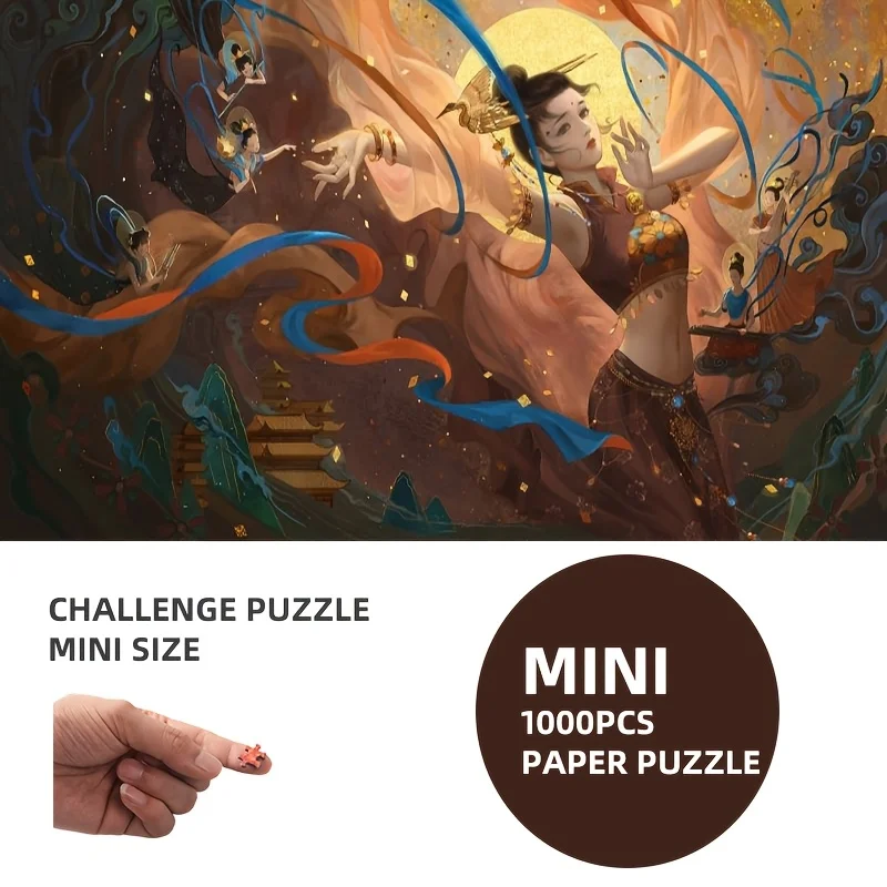 

Мини-пазл 1000 шт. — Dunhuang Dance Maiden, 14,96x10,24 дюйма, яркий дизайн в стиле Дуньхуан с традиционным нарядом