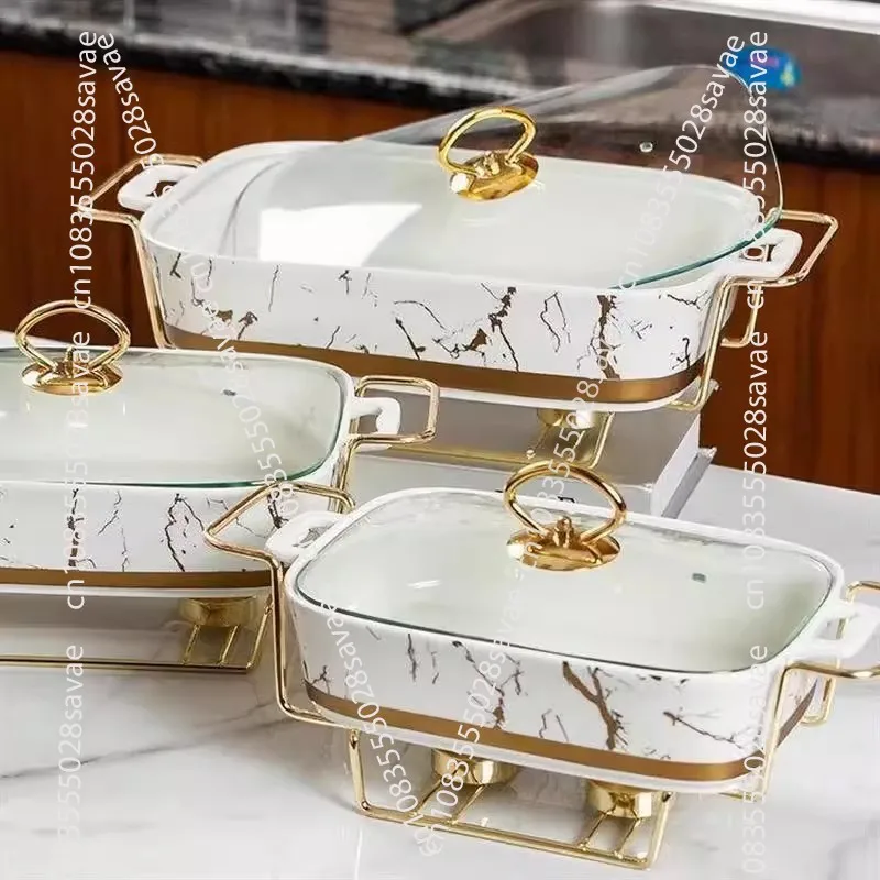 Candle Heating Double Ear Ceramic Pot Baking Tray Soup Pot Tableware Catering Dry Fruit Plate