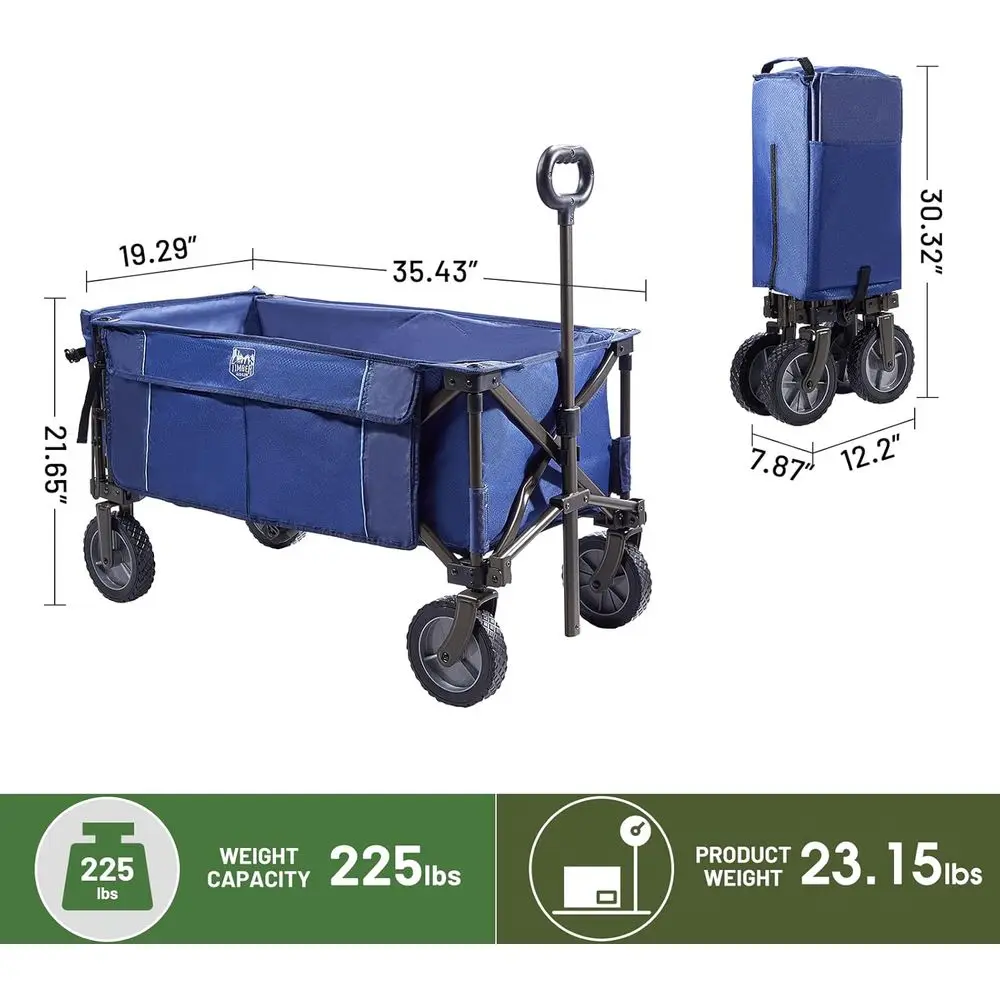Robuster zusammenklappbarer Wagen, blau, für Outdoor, Camping, Gartenarbeit, Einkaufen, für 225 Pfund