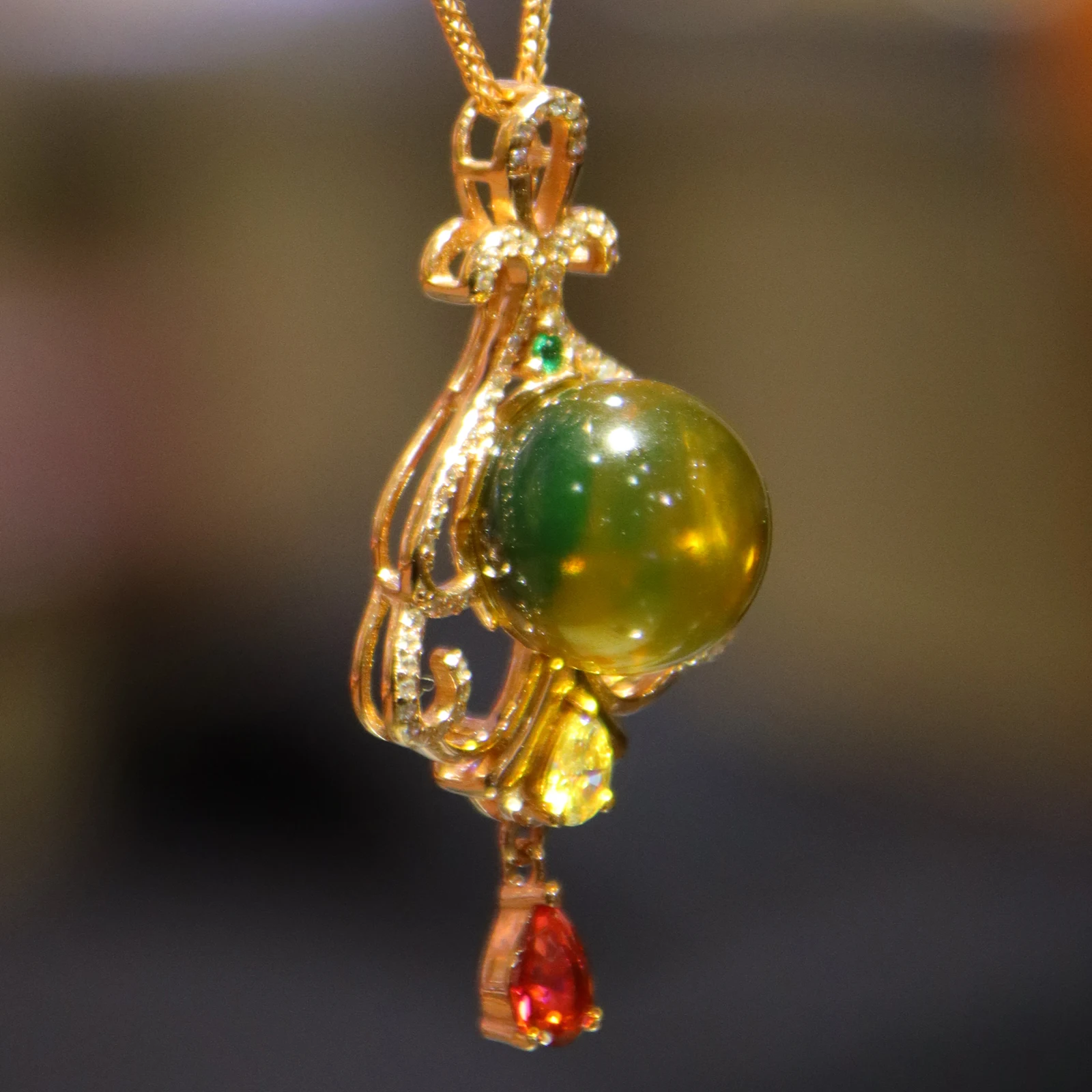 

14mm Natural Blue Amber Pendant With Necklace, Flower Hollow Border, Beautiful Gift For Her/wife