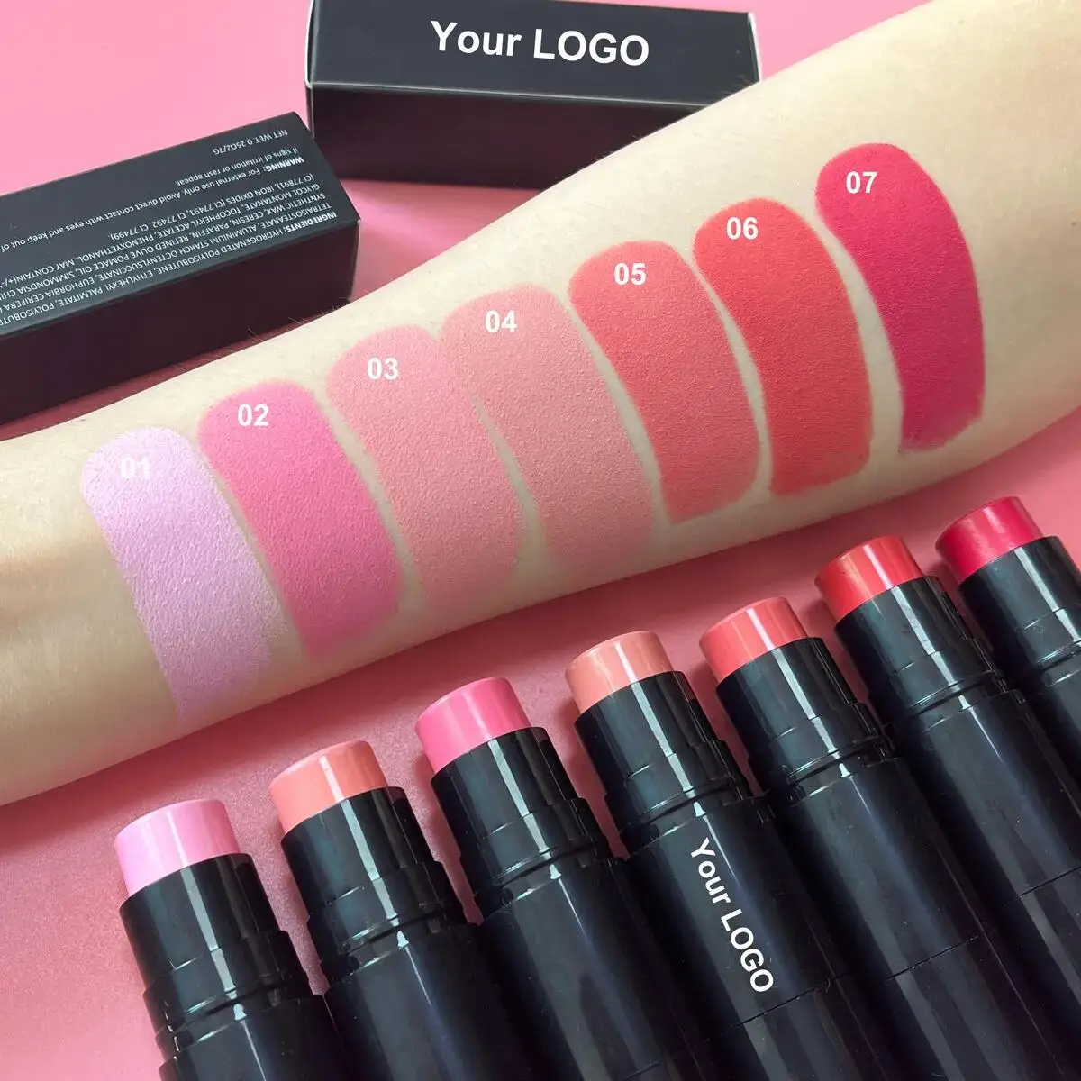 10pcs Blush Stick Cream Blusher Make Your Own Logo Face Makeup 7 Colors Blendable With Brush Pink Cheek Stick Private Label Bulk