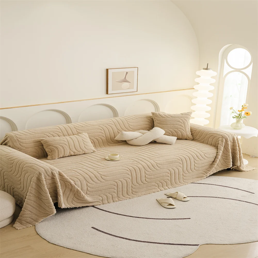 Plush Sofa Cover Autumn Winter Full Coverage Wrap-around Sofa Sheet Cover Protector Simple Design