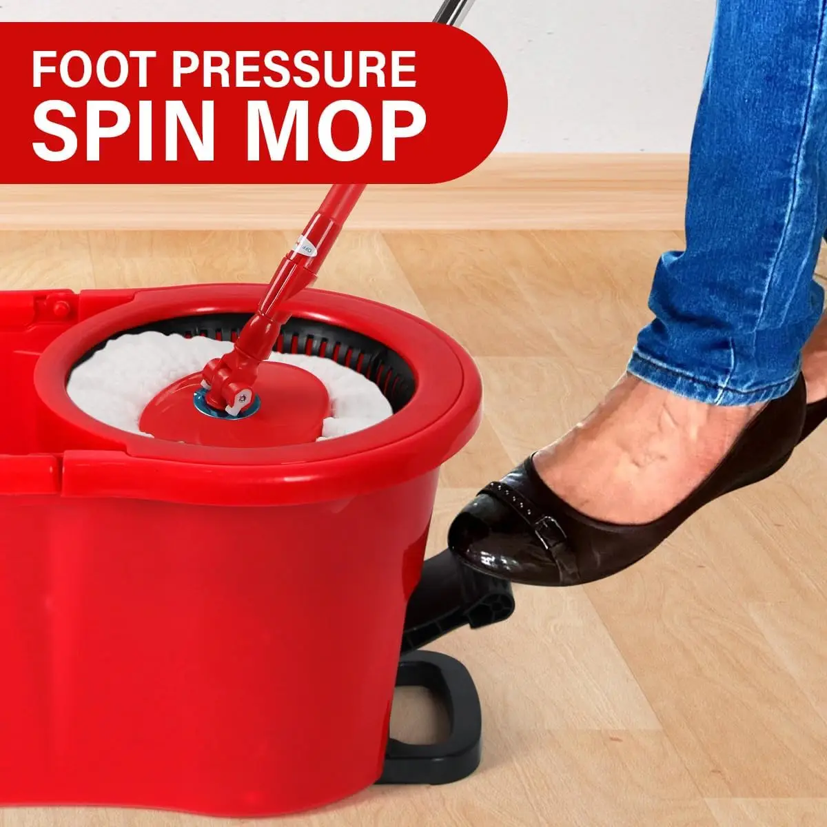 Pedal Spin Mop and 7LT Bucket Floor Cleaning System with 3 Extra Microfiber Mop Replacement Refills - Labor-Saving Foot Pressure