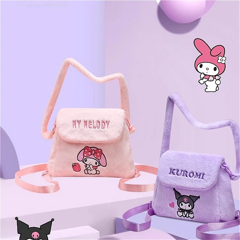

Sanrios Plush Shoulder Bag Kawaii Embroidery Fluffy Backpacks Cartoon Winter New Crossbody Bag Embroidery Plush Shoulder Bags