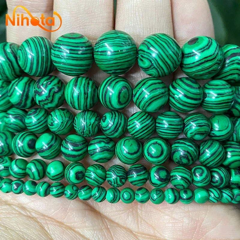 Perline sciolte rotonde in malachite di pizzo verde Bracciale fai da te Collana Orecchini fatti a mano Perline fai da te Perle 15 "Strand 4/6/8/10/12mm