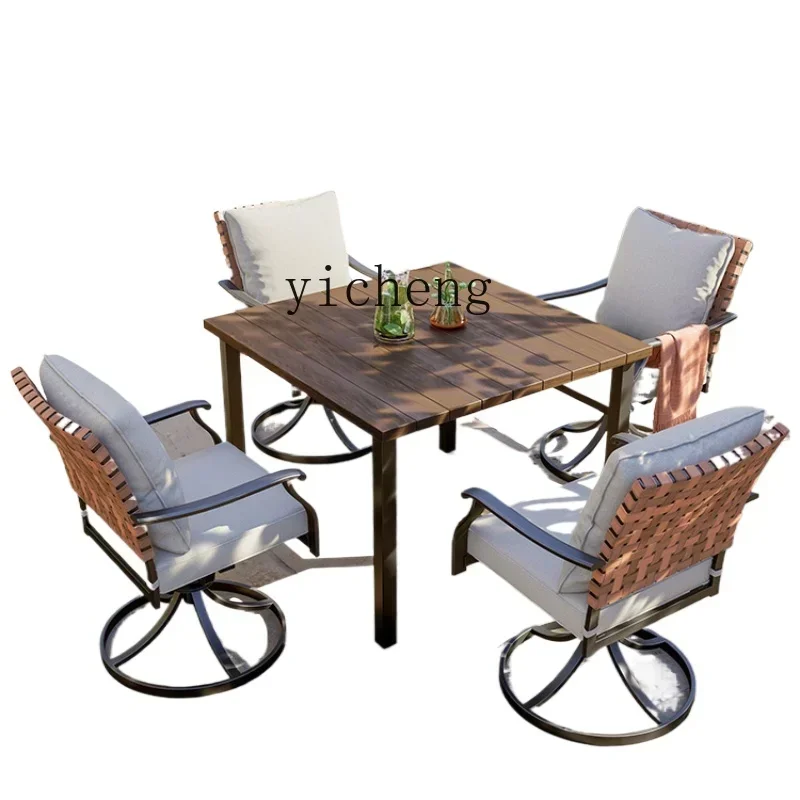 

outdoor courtyard dining table and chairs combination villa garden leisure open-air waterproof sunscreen rattan chair