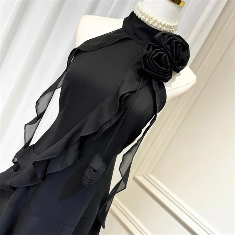 Abito da donna Nuovo mini abito floreale 3D per l'estate 2025 Abiti corti asimmetrici con scollo slim e abiti da festa senza schienale y2k